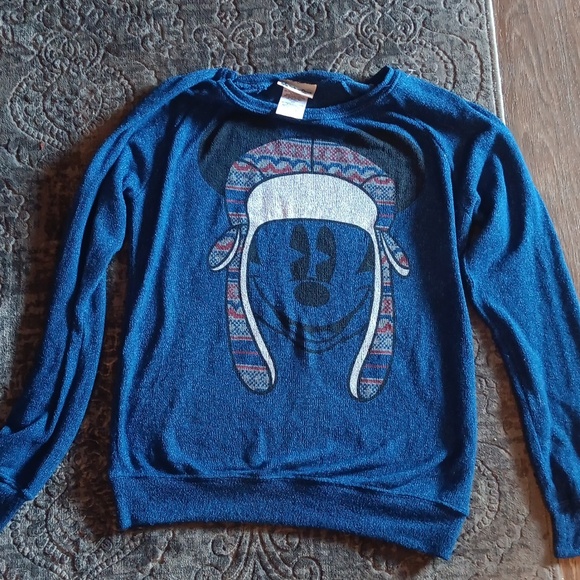 Disney Parks Sweater Women's Medium Blue Mickey Mouse Hat Logo Knit Winter - Picture 5 of 7